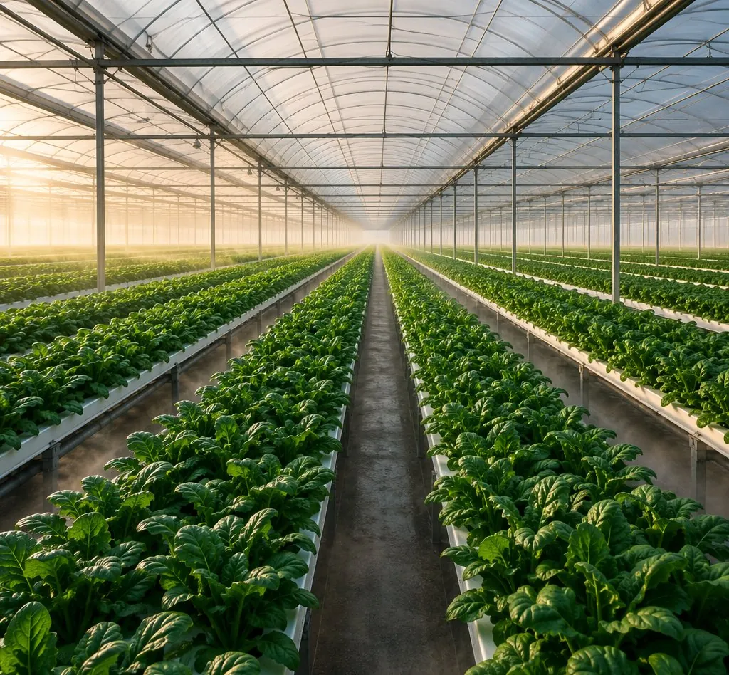 An aisle of aeroponic grow beds